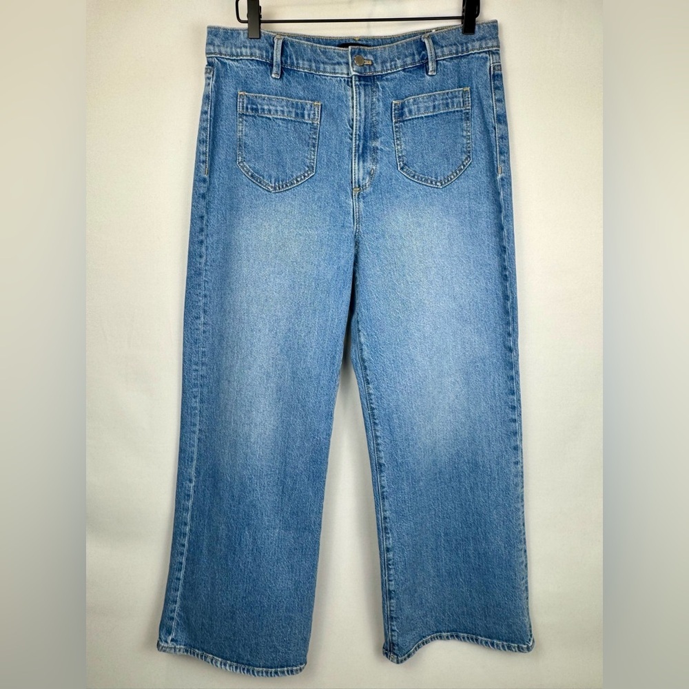 Ann Taylor Wide Leg Jeans Blue Sailor Pockets High Waisted Stretch Size 12 - Picture 2 of 7